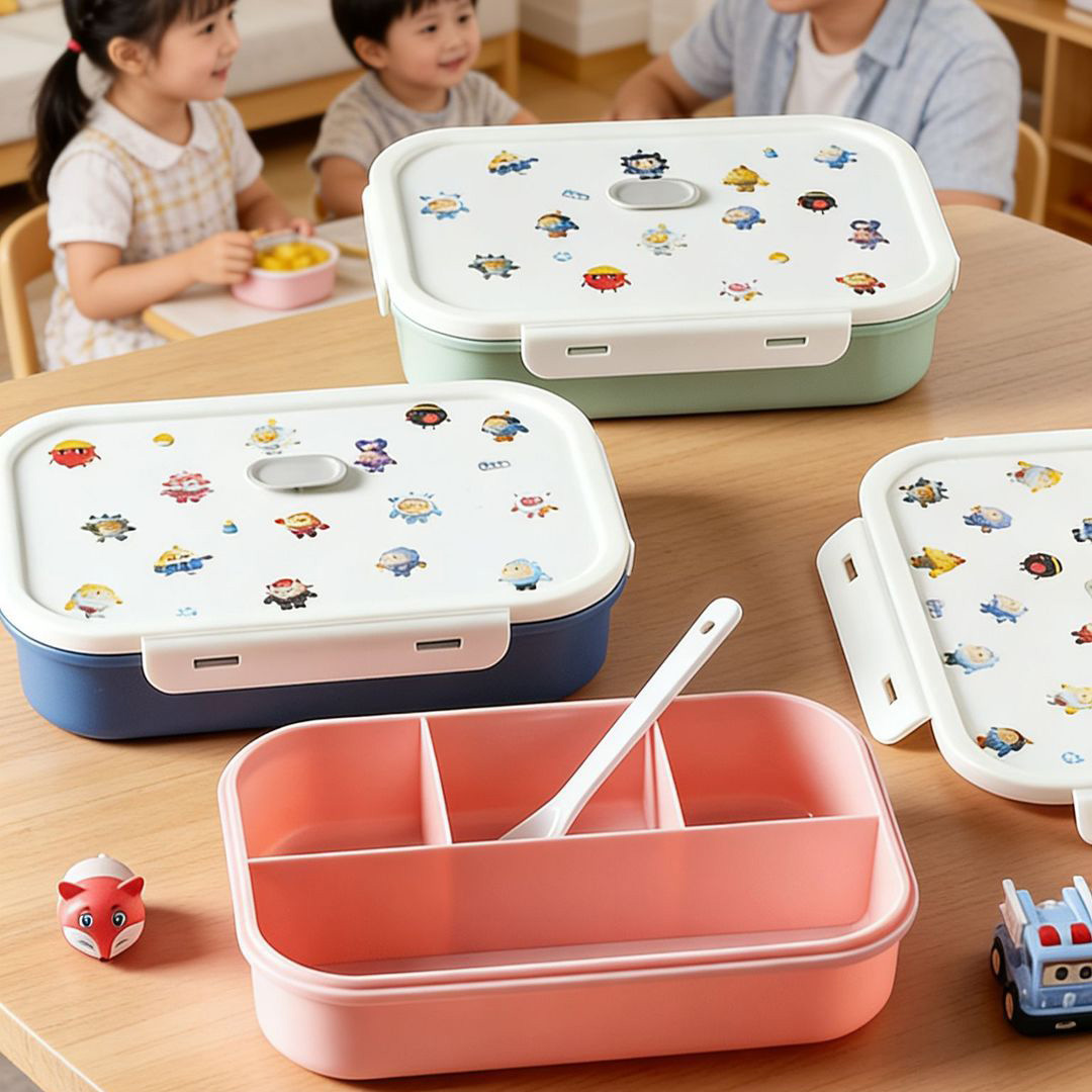 Cartoon 4-Compartment Lunch Box Water Bottle Set – Perfect for School 2