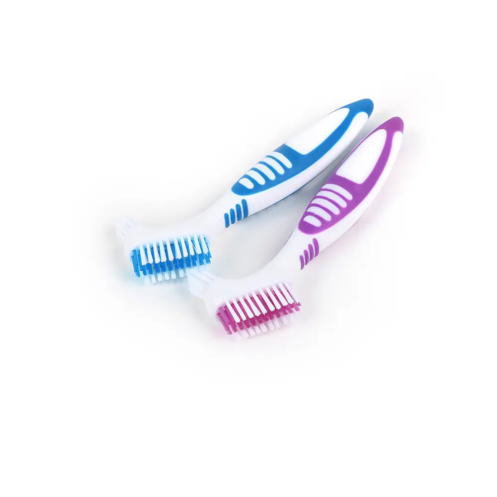 Denture Cleaning Brush Plastic Double Head Hard Nylon Bristle Brush 1