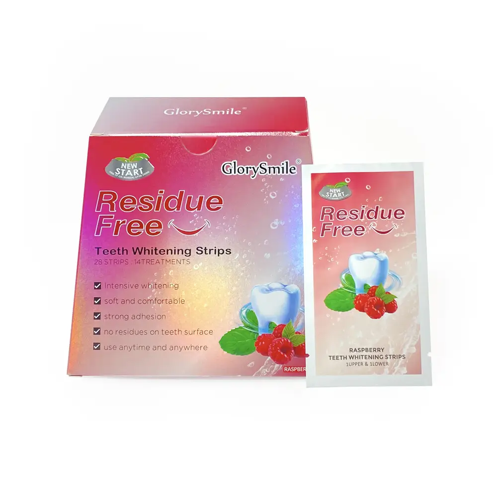 Factory OEM 14 Pairs Teeth Whitening Strips Raspberry Residue Free 6% HP PAP Gel Stirp Private Logo 1