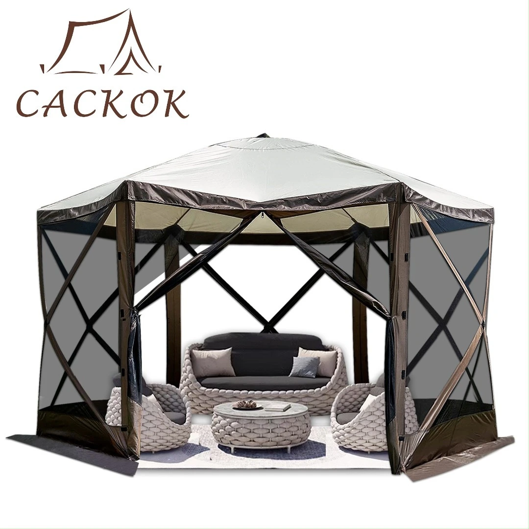 12x12ft Pop Up Screen House for Patio Backyard Lawn 6 Sided Gazebo with 360 View 1
