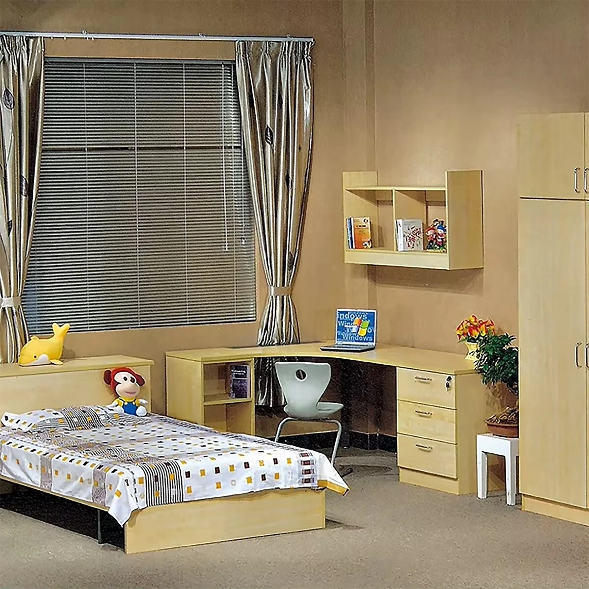 Chambre à coucher pour enfants, panneau de couleur rose, bois, tubes en acier solides, lit superposé avec escaliers BD-03 1