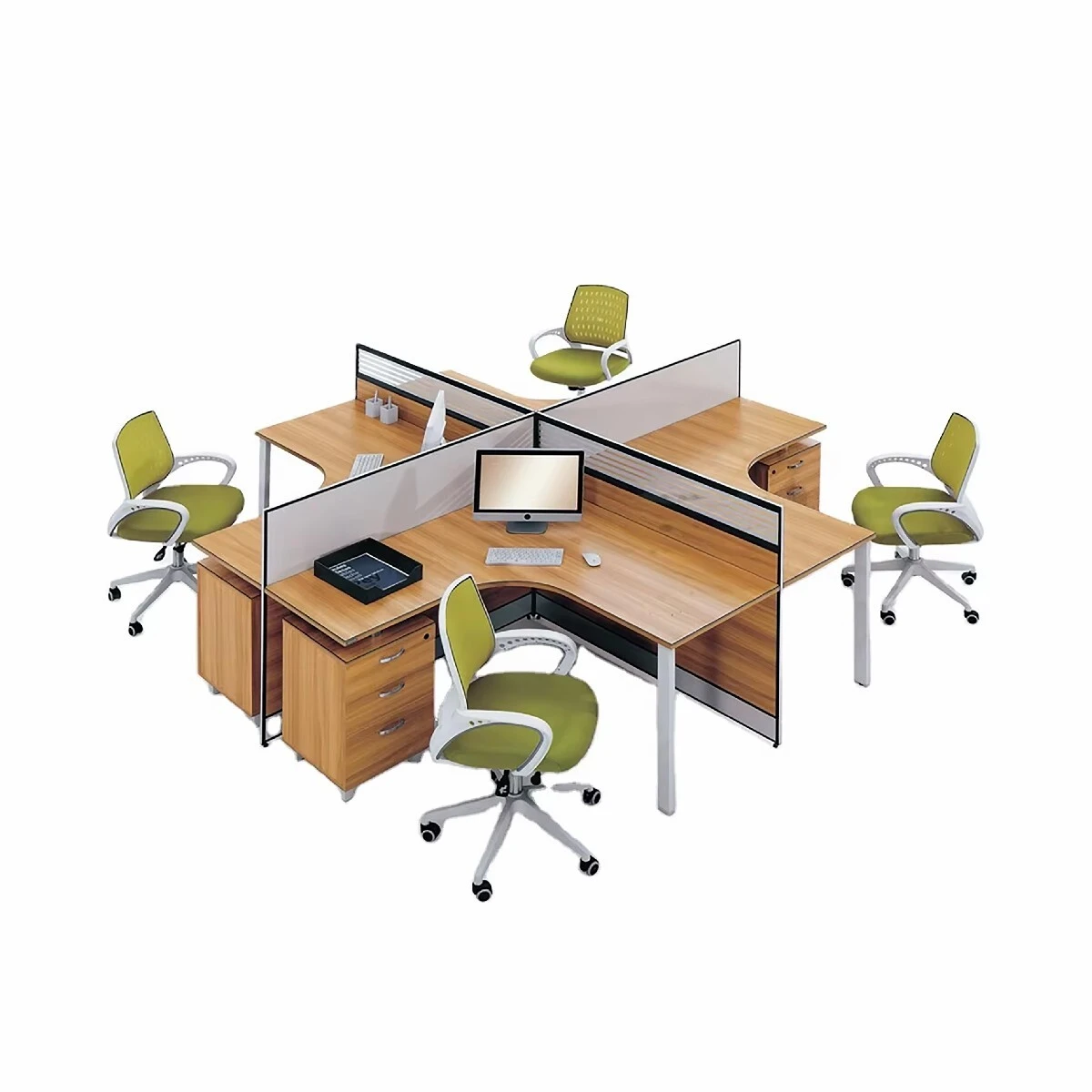 Modern design office workstation three seats plywood and metal office desks executive office furniture PT-35 1