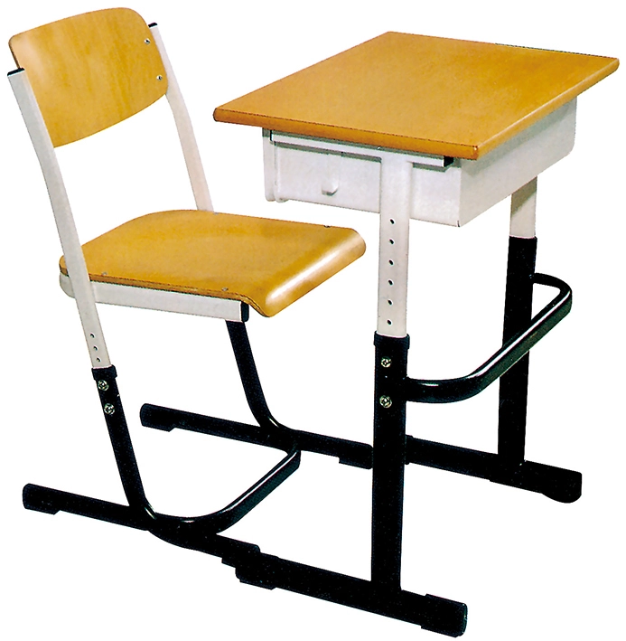 Single Wooden Classroom Desk and Chair Student Study Table set Height Adjustable Style 1