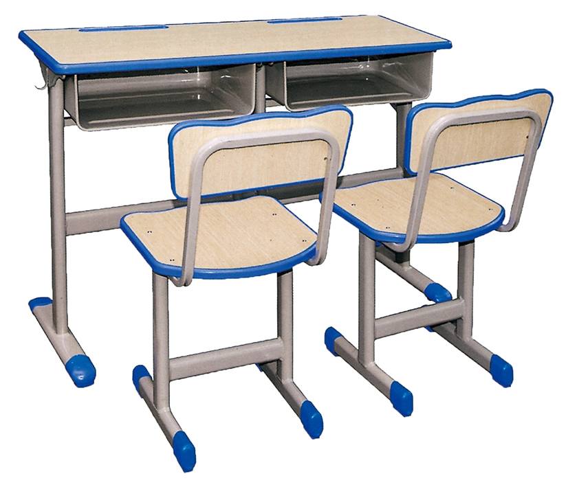 Double School Desk & Chaise Ensemble de meubles d'étudiants en bois 1