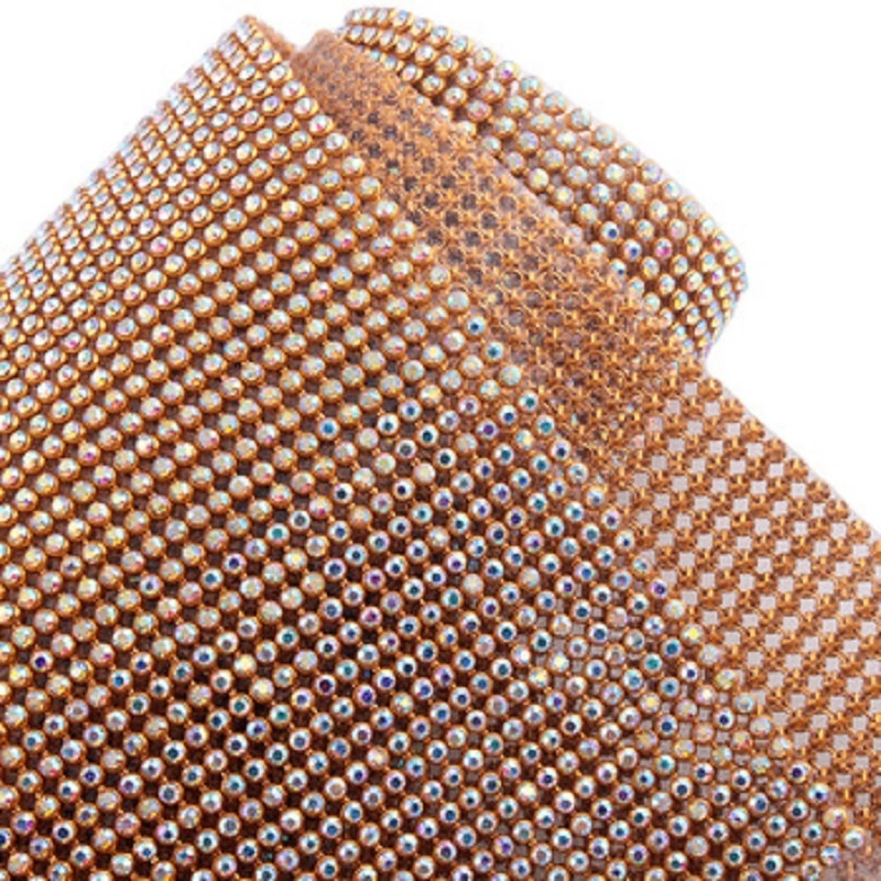 120*45cm 3mm gold base with ab crystal trimming hot fix rhinestone sheet for clothing decoration 1