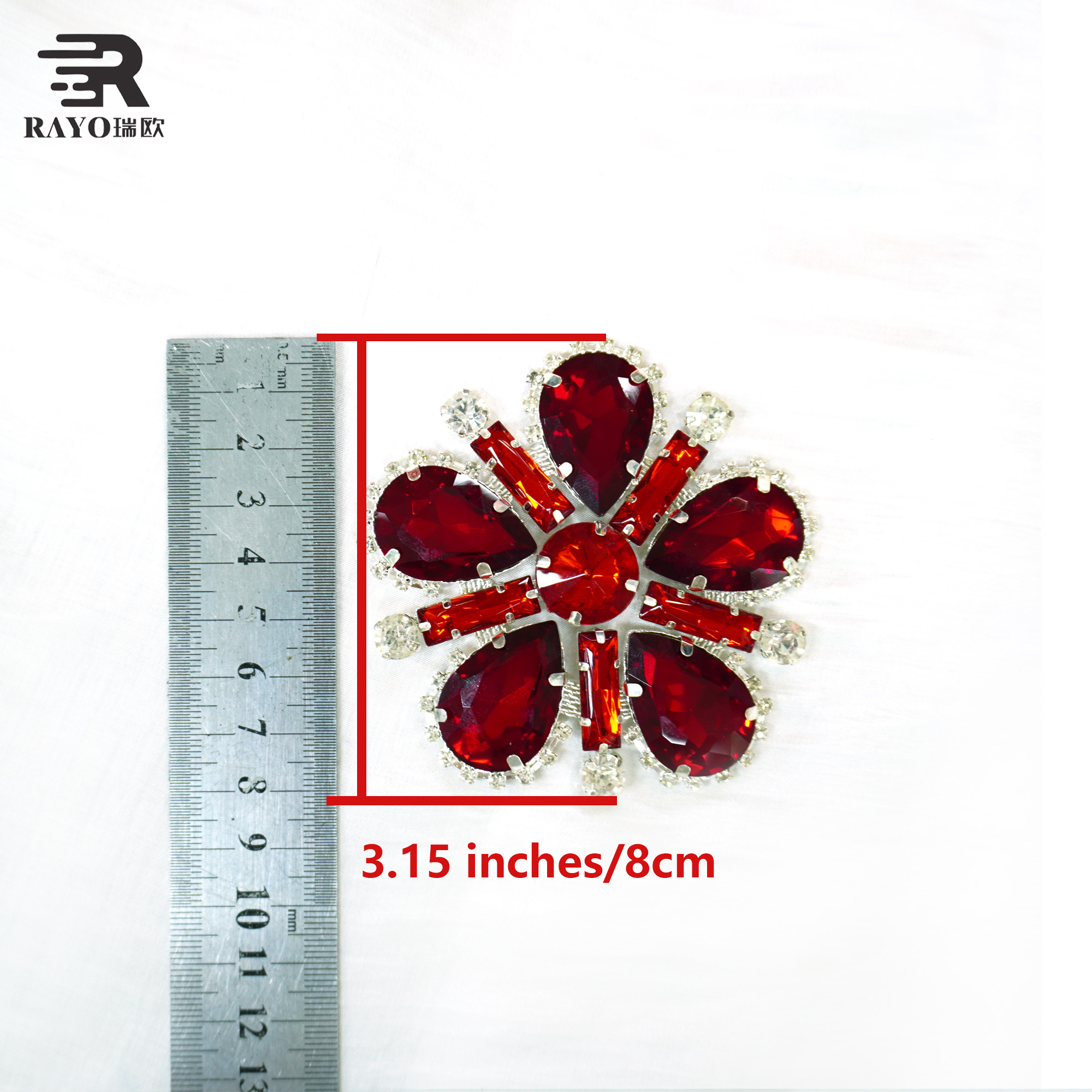 Luxury Fuchsia Rhinestone Applique, Sew On Crystal Flower Embellishment for Wedding Dress, DIY Costume Decoration 5