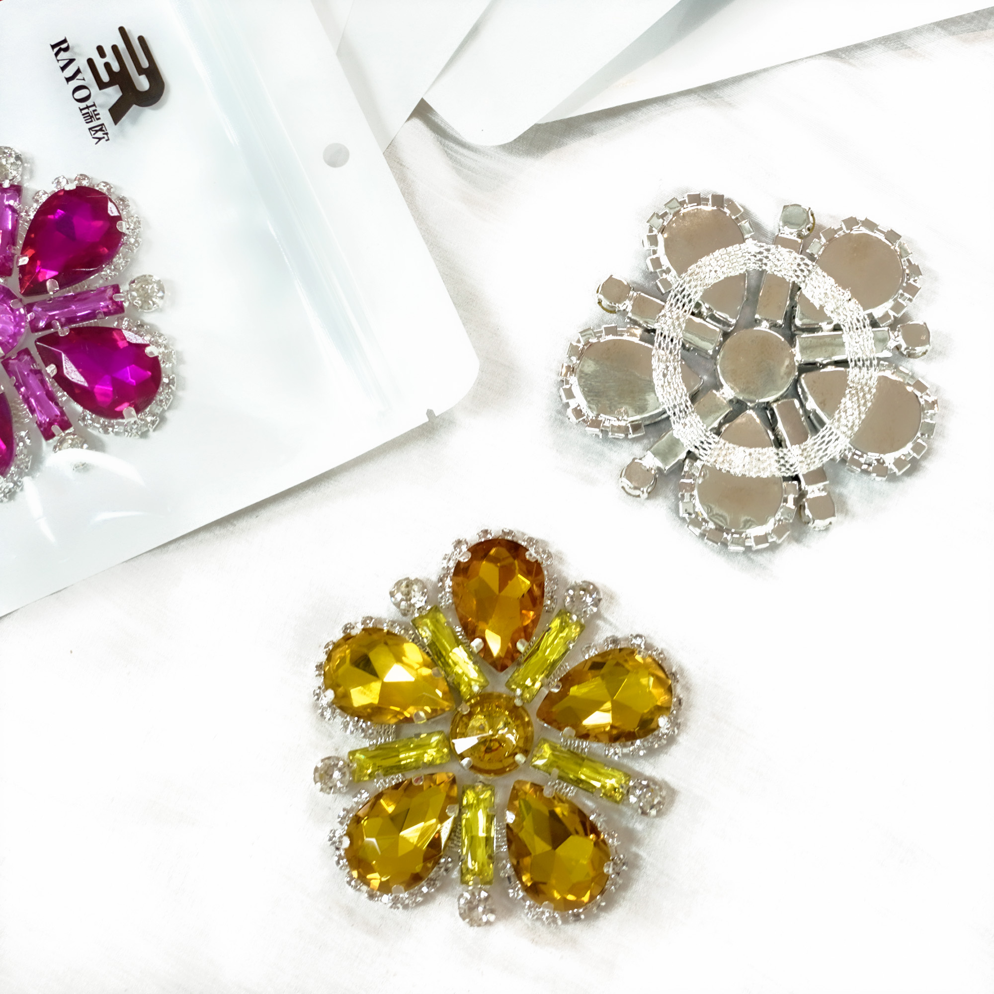 Luxury Fuchsia Rhinestone Applique, Sew On Crystal Flower Embellishment for Wedding Dress, DIY Costume Decoration 6