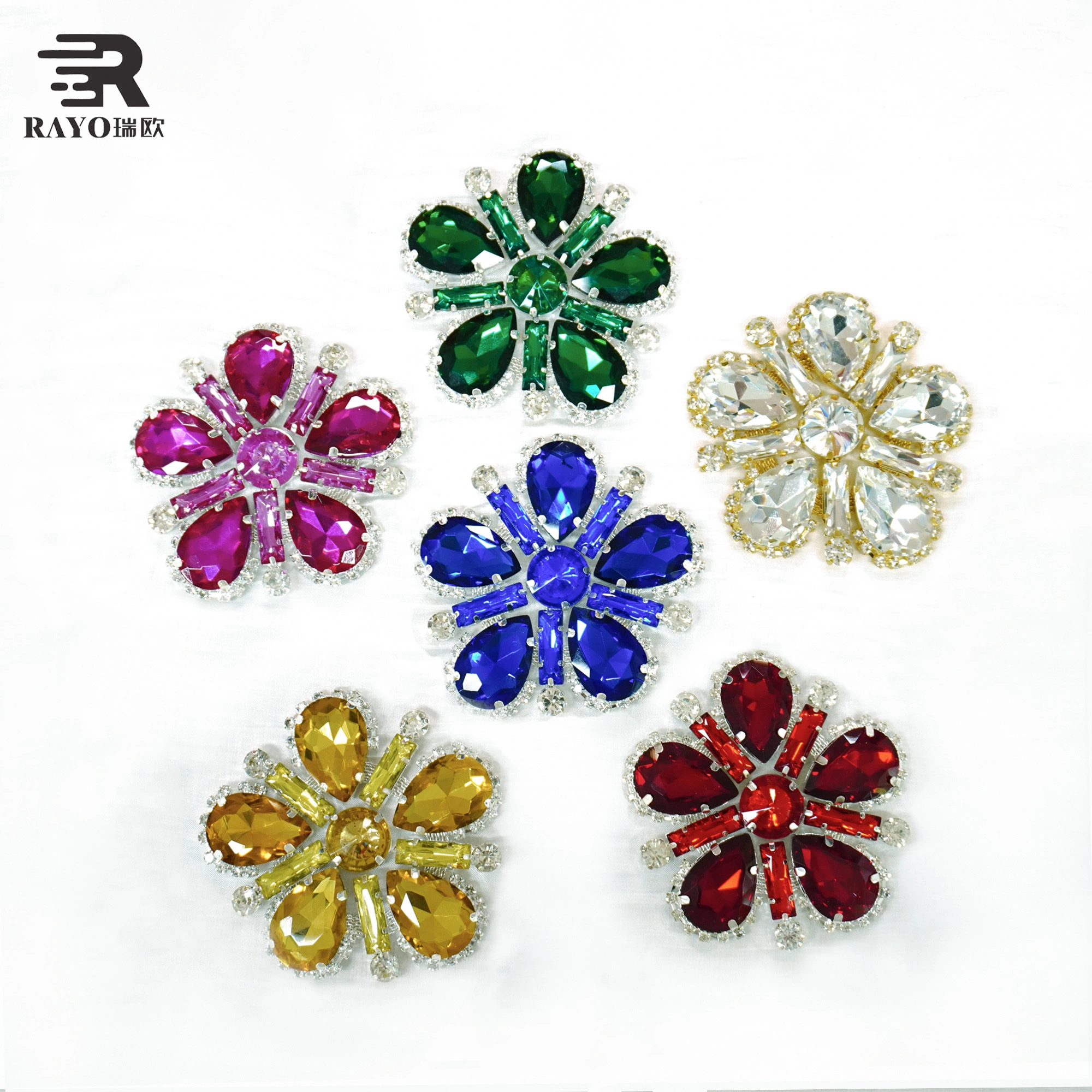 Luxury Fuchsia Rhinestone Applique, Sew On Crystal Flower Embellishment for Wedding Dress, DIY Costume Decoration 1