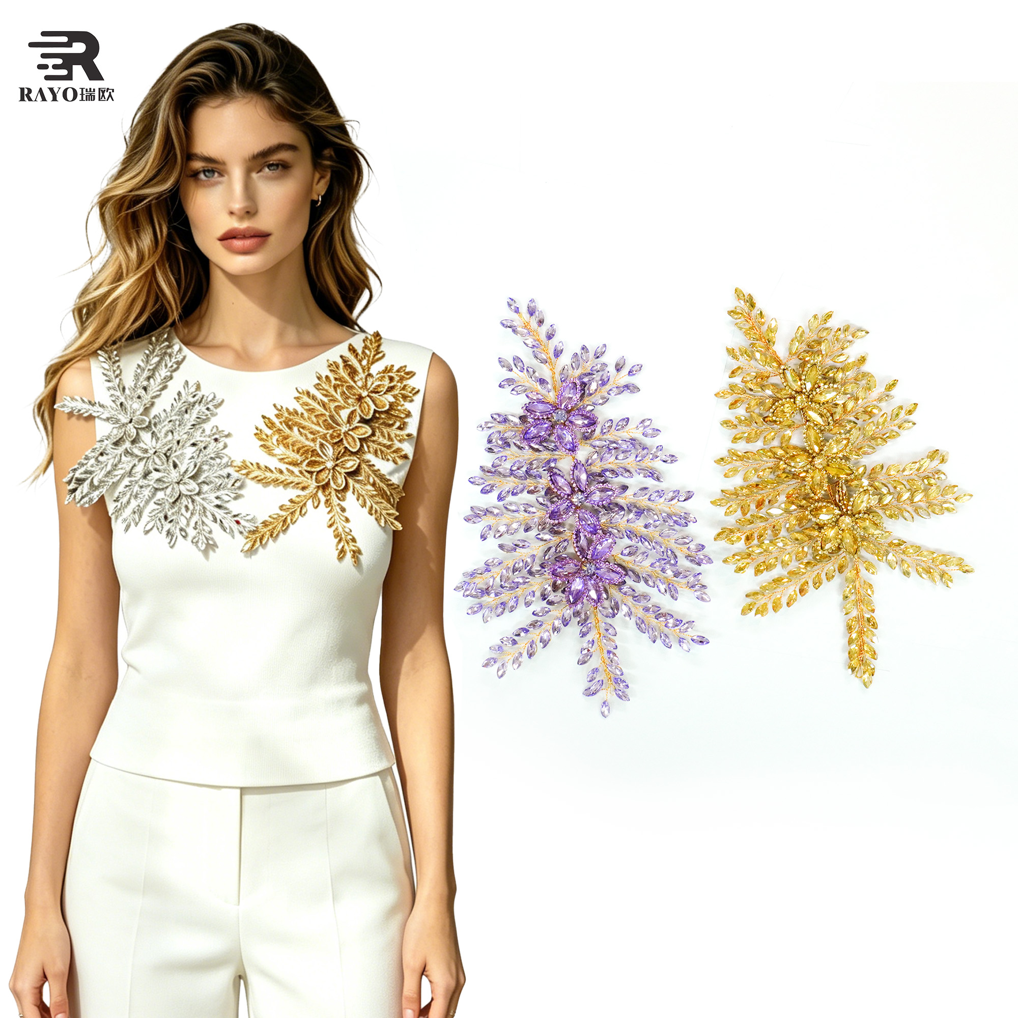 Wholesale 3D Leaves Appliques Luxurious Diamond Patches for Wedding Dress Decoration 4