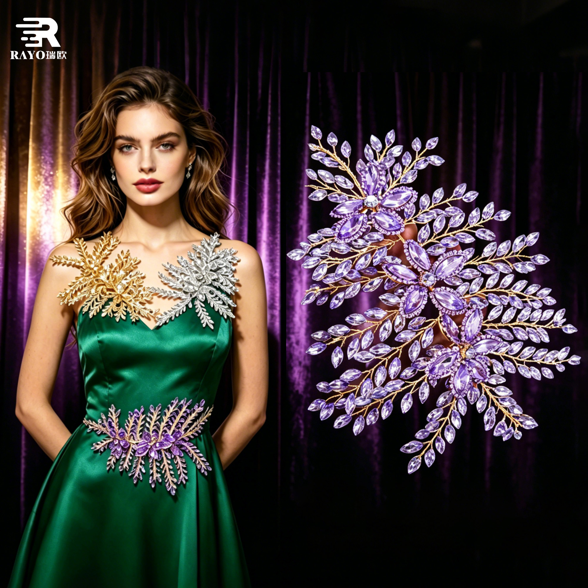 Wholesale 3D Leaves Appliques Luxurious Diamond Patches for Wedding Dress Decoration 1
