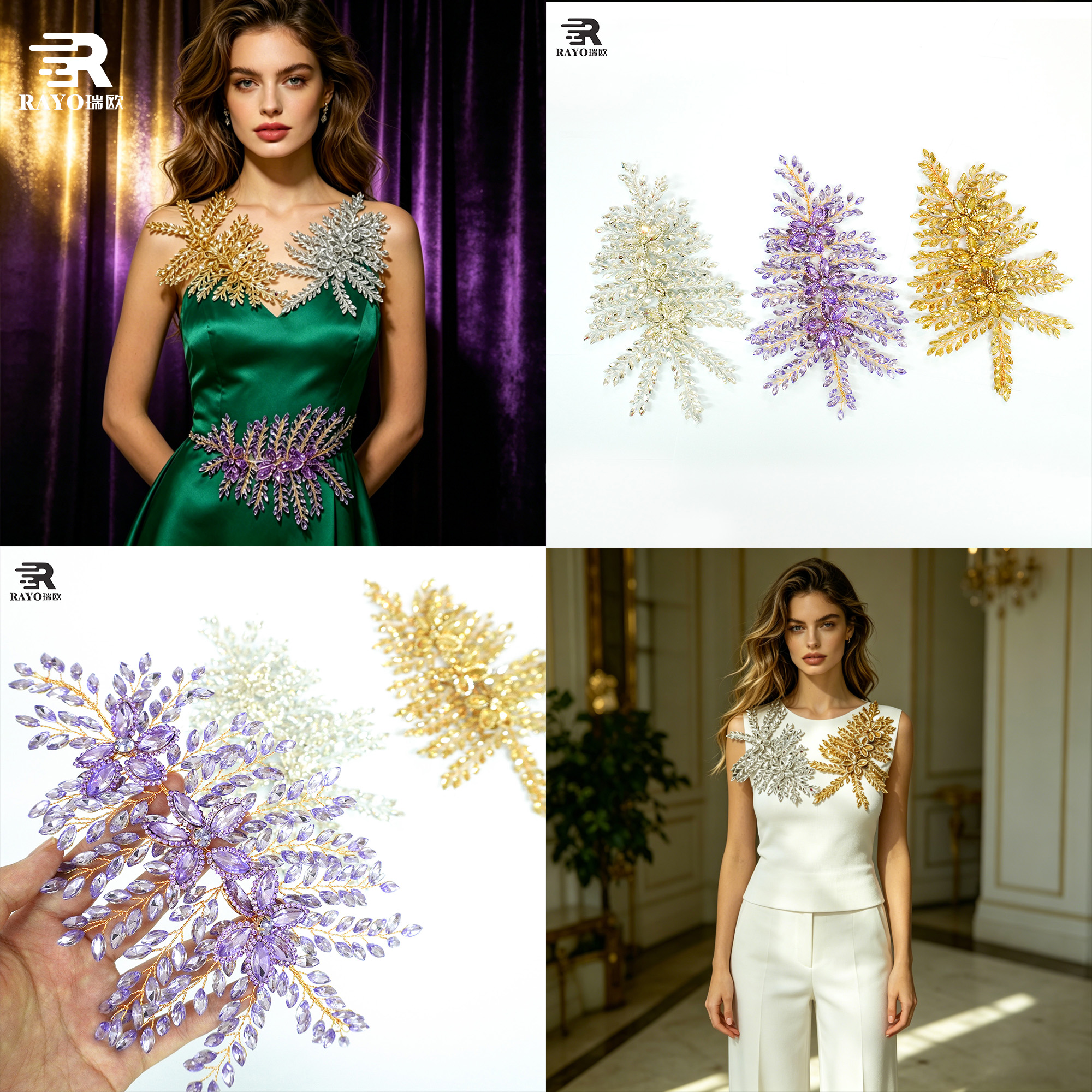 Wholesale 3D Leaves Appliques Luxurious Diamond Patches for Wedding Dress Decoration 3