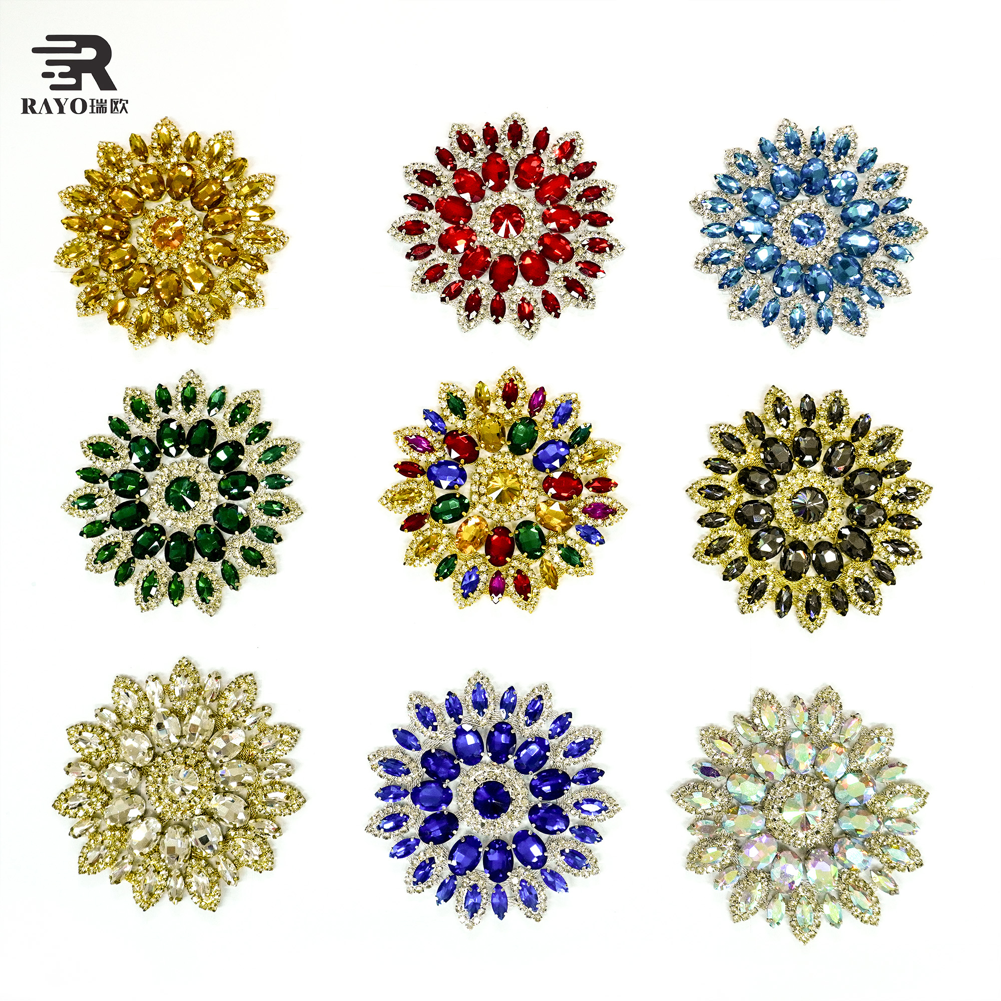 Fashion Sew on Crystal AB Flower Rhinestones Glass Applique Flatback Rhinestone Peach Sewing Claw Crystal Stone 5