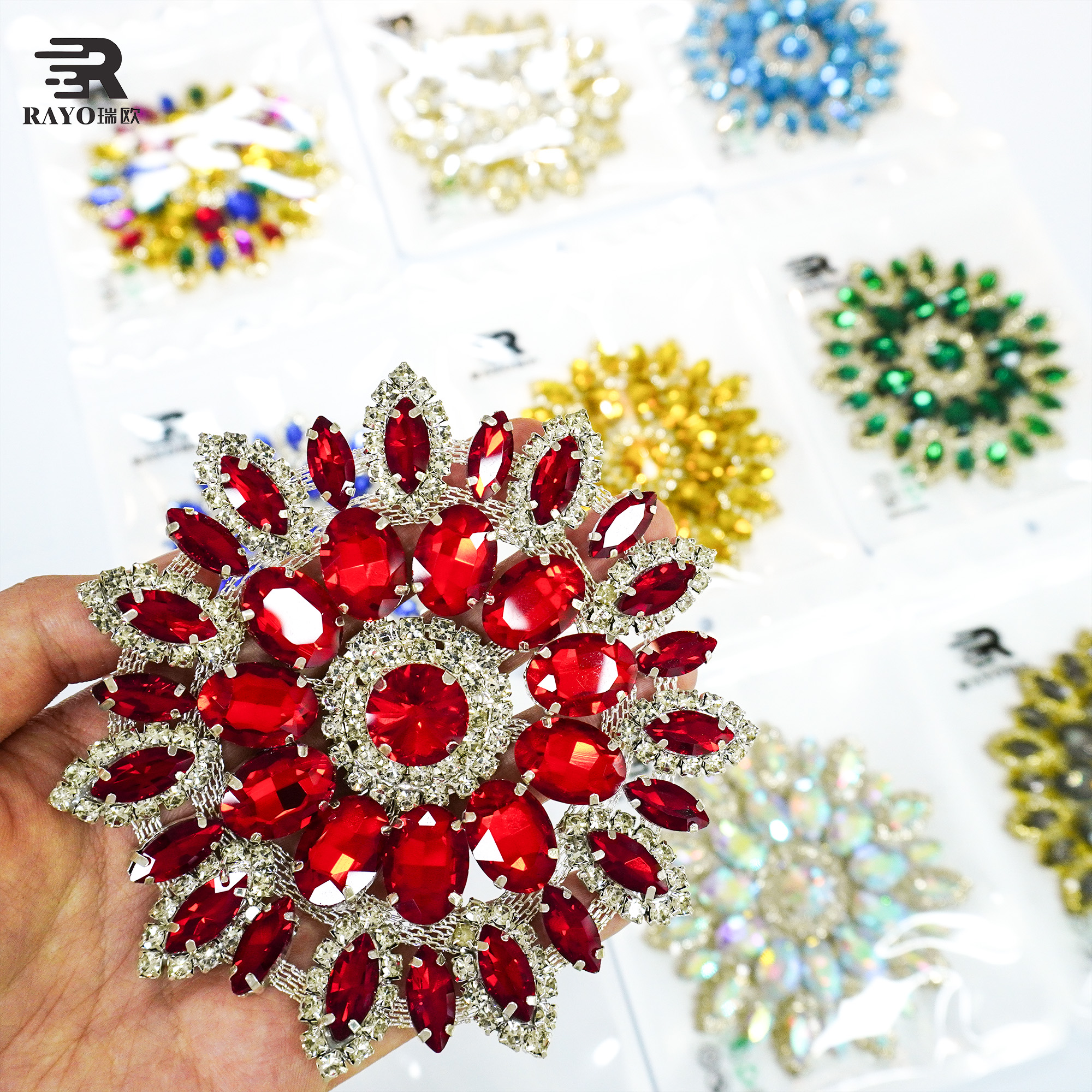 Fashion Sew on Crystal AB Flower Rhinestones Glass Applique Flatback Rhinestone Peach Sewing Claw Crystal Stone 4
