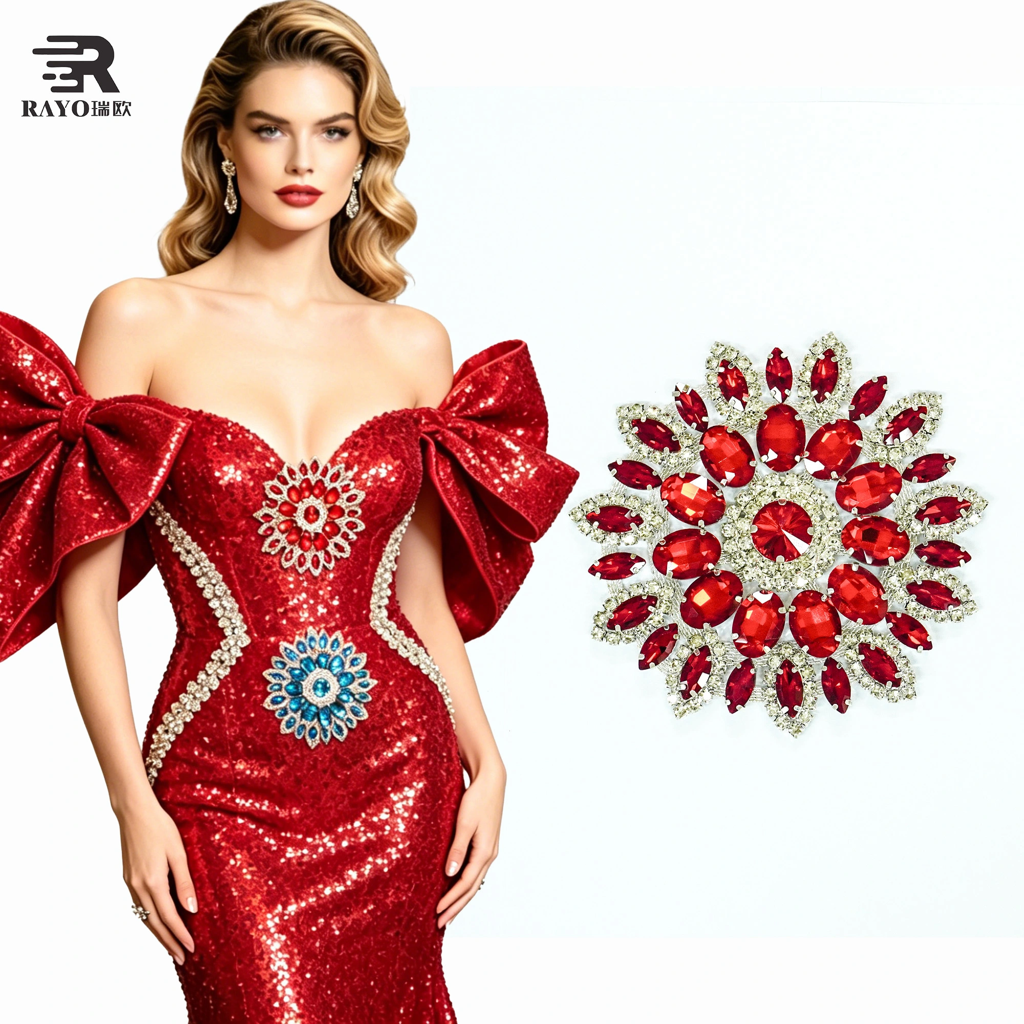 Fashion Sew on Crystal AB Flower Rhinestones Glass Applique Flatback Rhinestone Peach Sewing Claw Crystal Stone 1