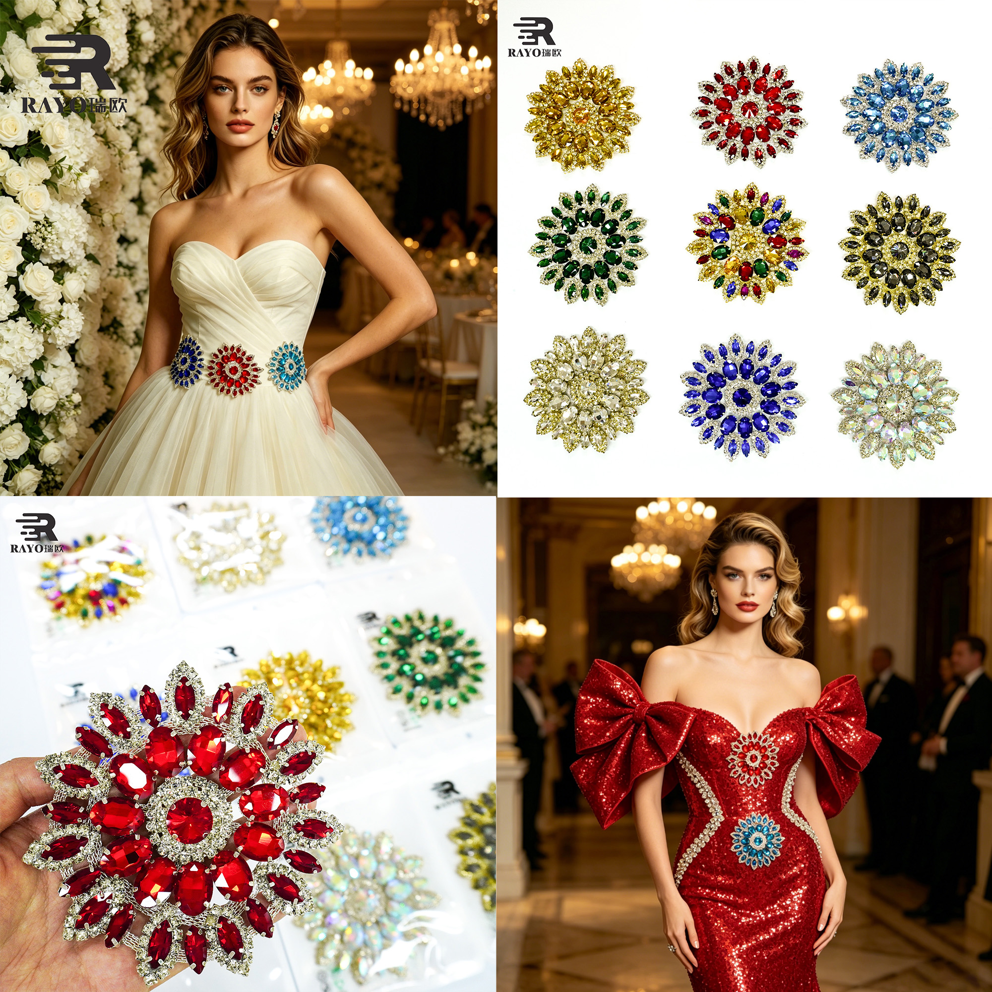 Fashion Sew on Crystal AB Flower Rhinestones Glass Applique Flatback Rhinestone Peach Sewing Claw Crystal Stone 6