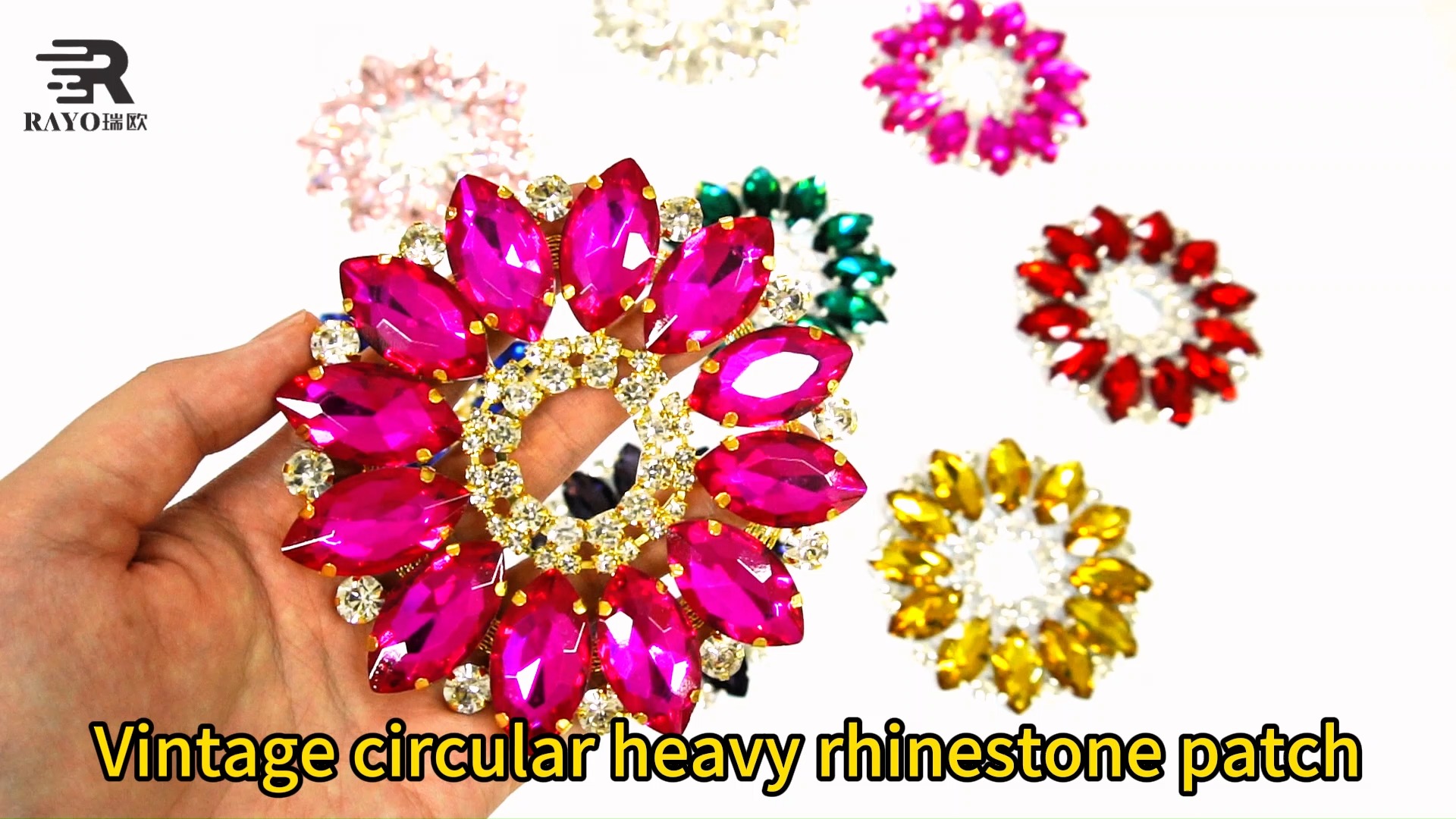 Exclusive Design Fashion Colorful Round Flower Patches Crystal Rhinestone Applique 1