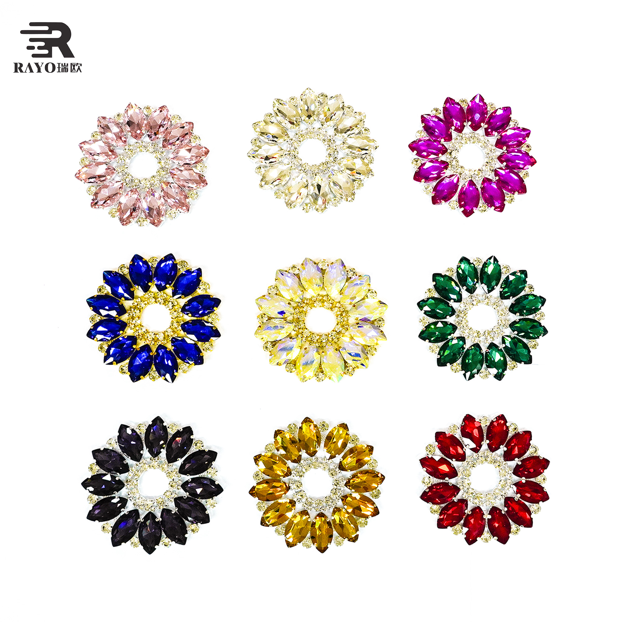 Exclusive Design Fashion Colorful Round Flower Patches Crystal Rhinestone Applique 4