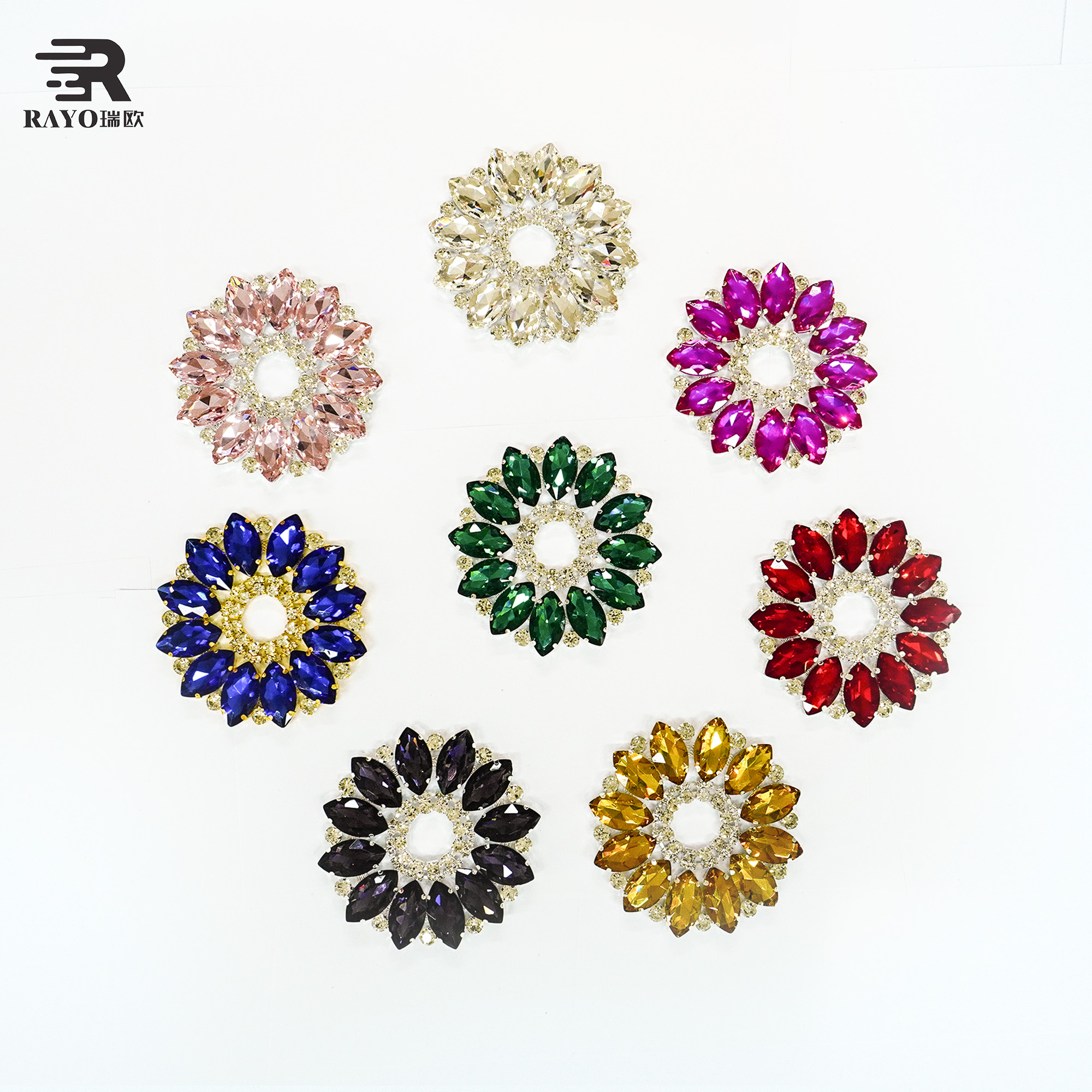 Exclusive Design Fashion Colorful Round Flower Patches Crystal Rhinestone Applique 9