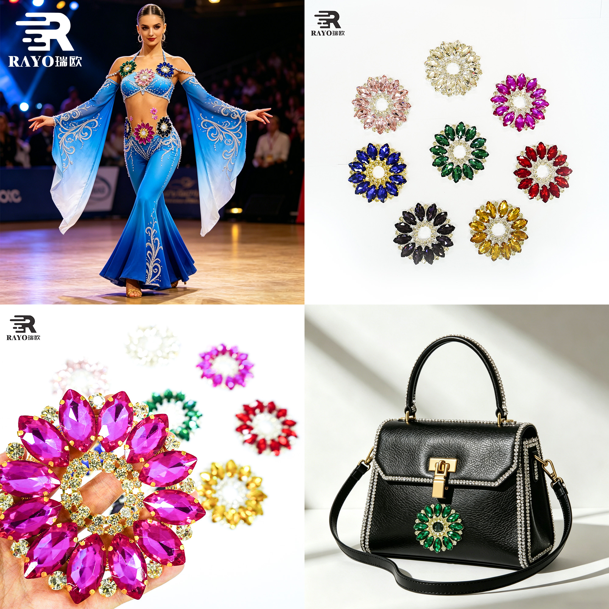 Exclusive Design Fashion Colorful Round Flower Patches Crystal Rhinestone Applique 2