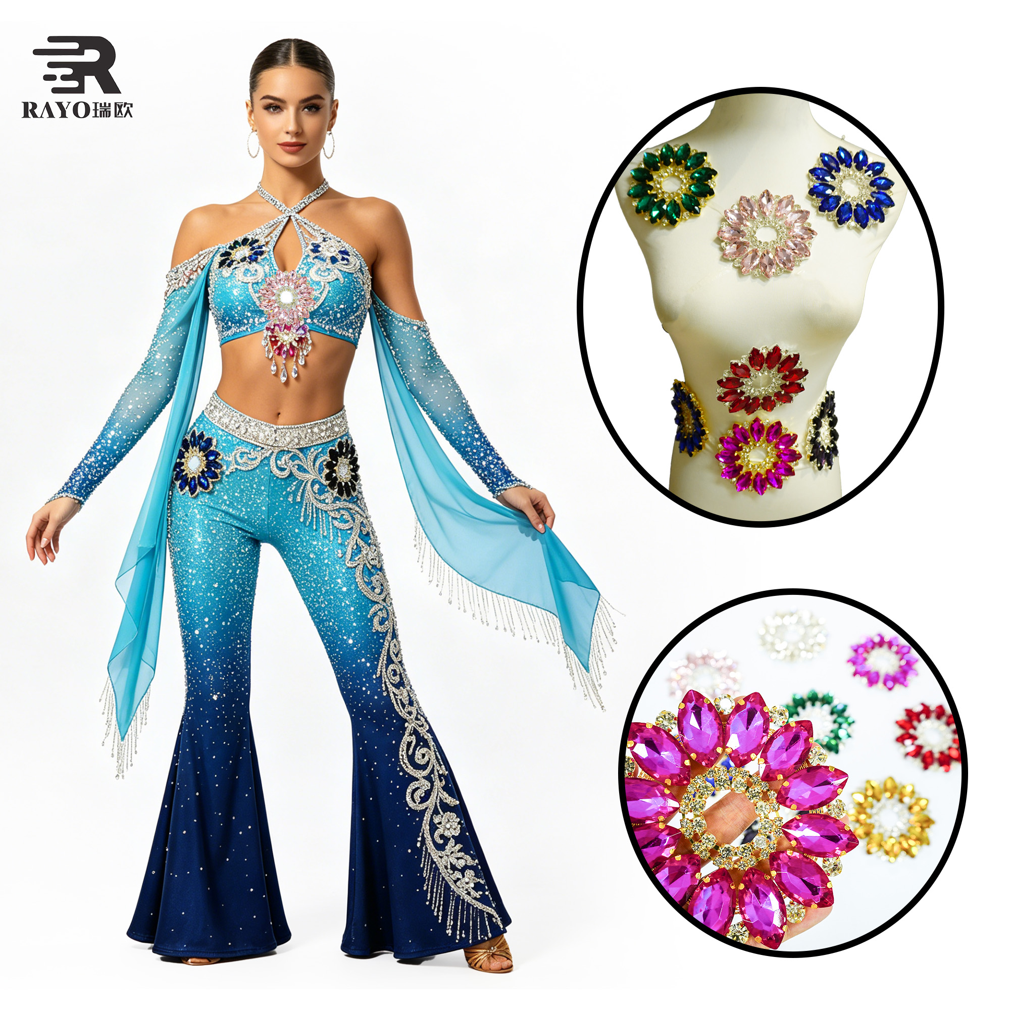 Exclusive Design Fashion Colorful Round Flower Patches Crystal Rhinestone Applique 3