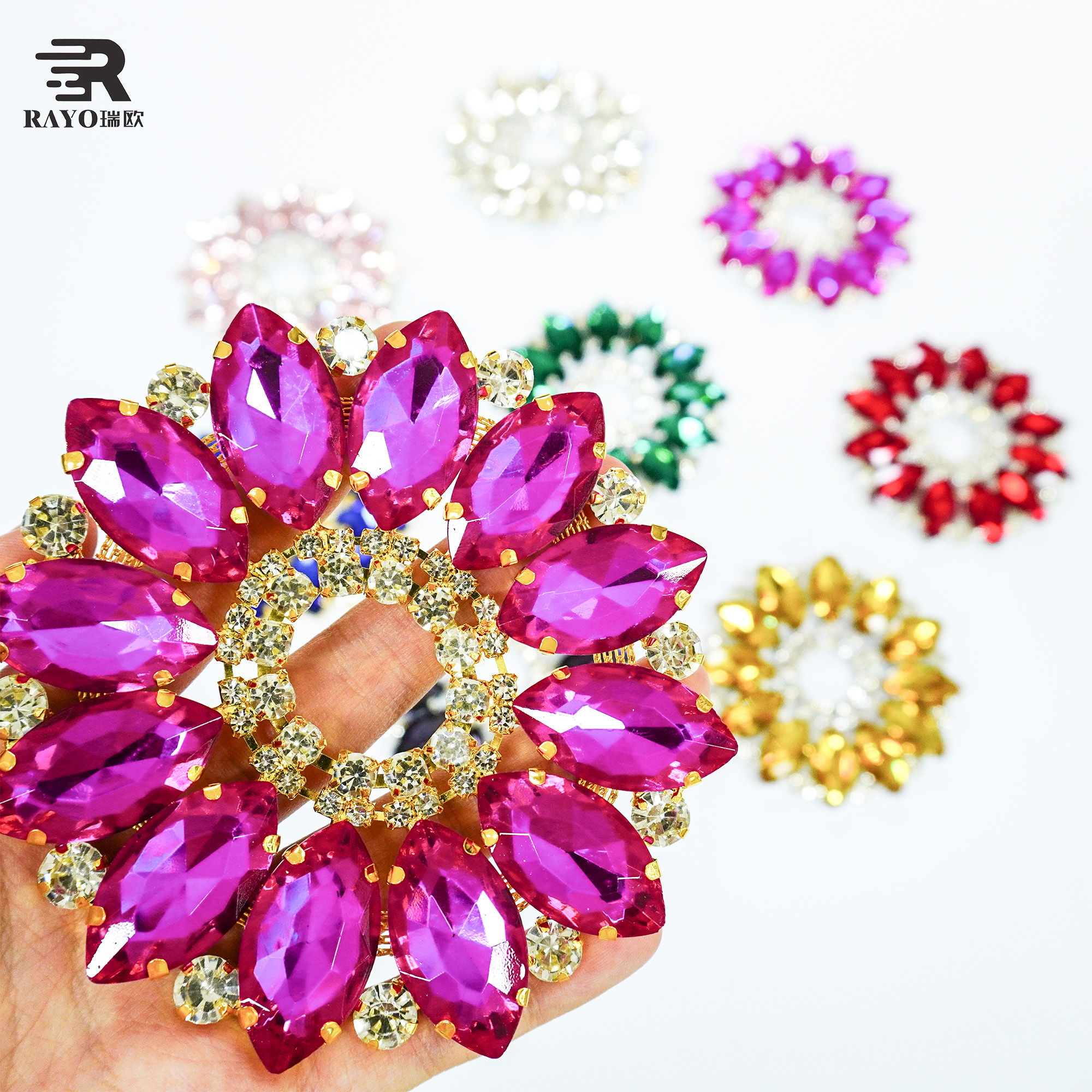 Exclusive Design Fashion Colorful Round Flower Patches Crystal Rhinestone Applique 5
