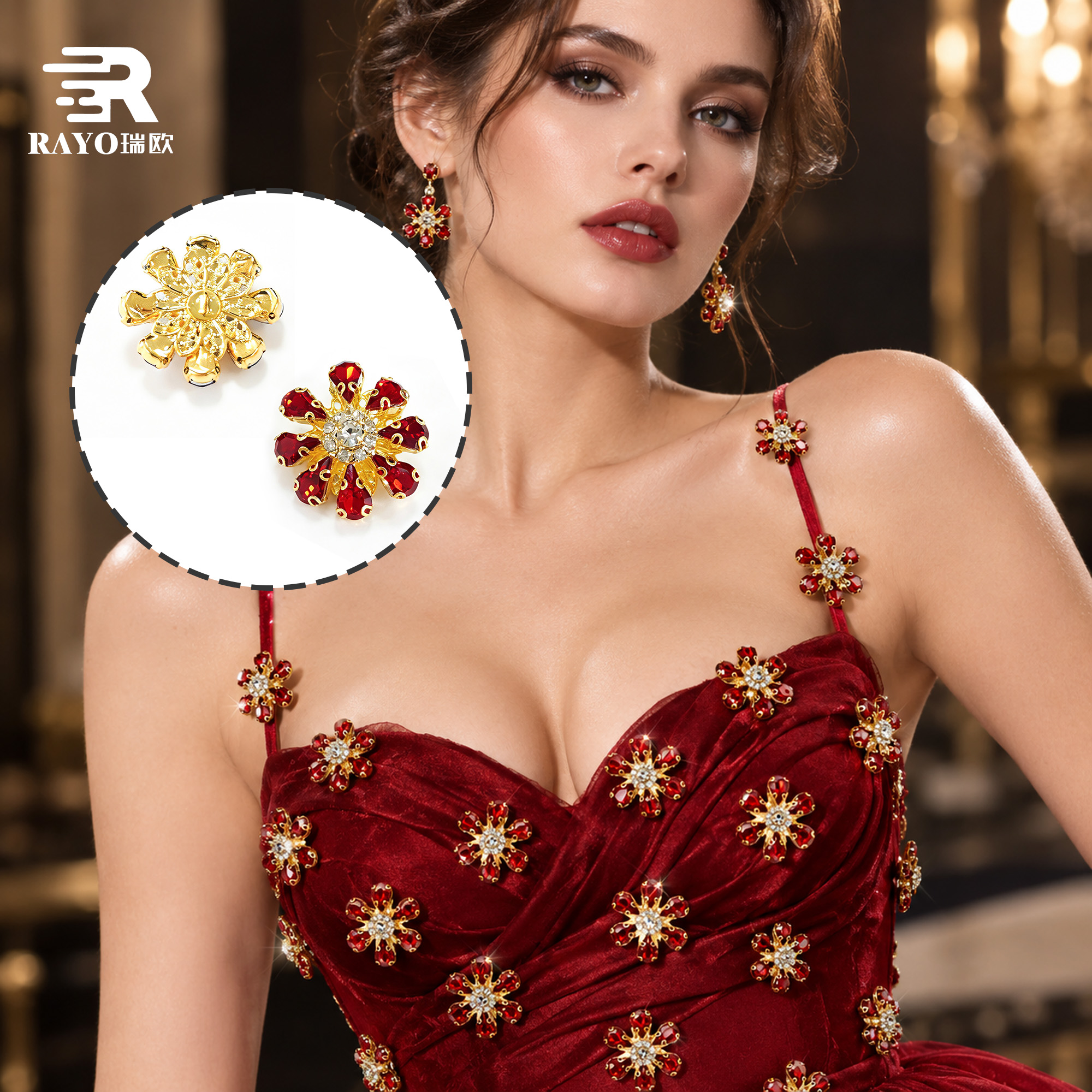 DIY Sewing Accessories Wholesale Luxury Fashion Rhinestone Flower Metal Rhinestone Buttons for Clothing 8