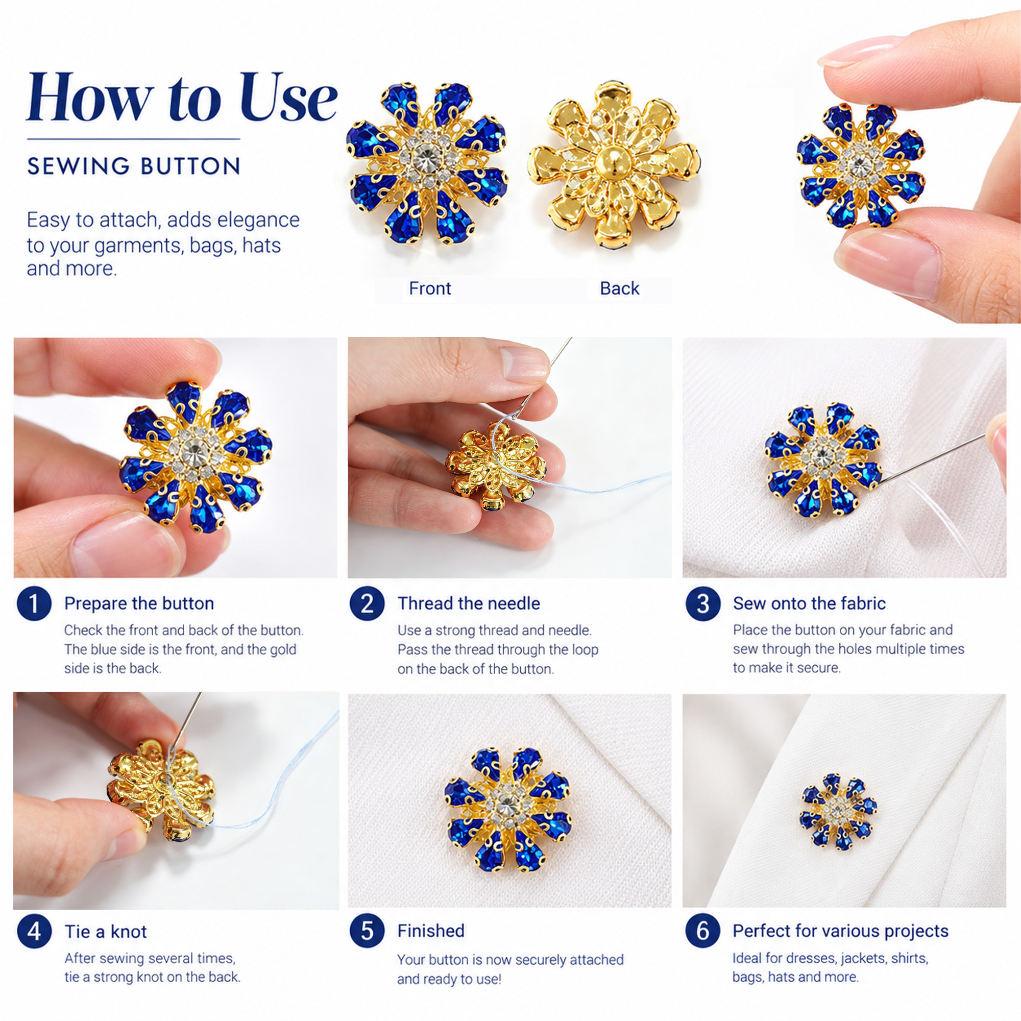 DIY Sewing Accessories Wholesale Luxury Fashion Rhinestone Flower Metal Rhinestone Buttons for Clothing 7