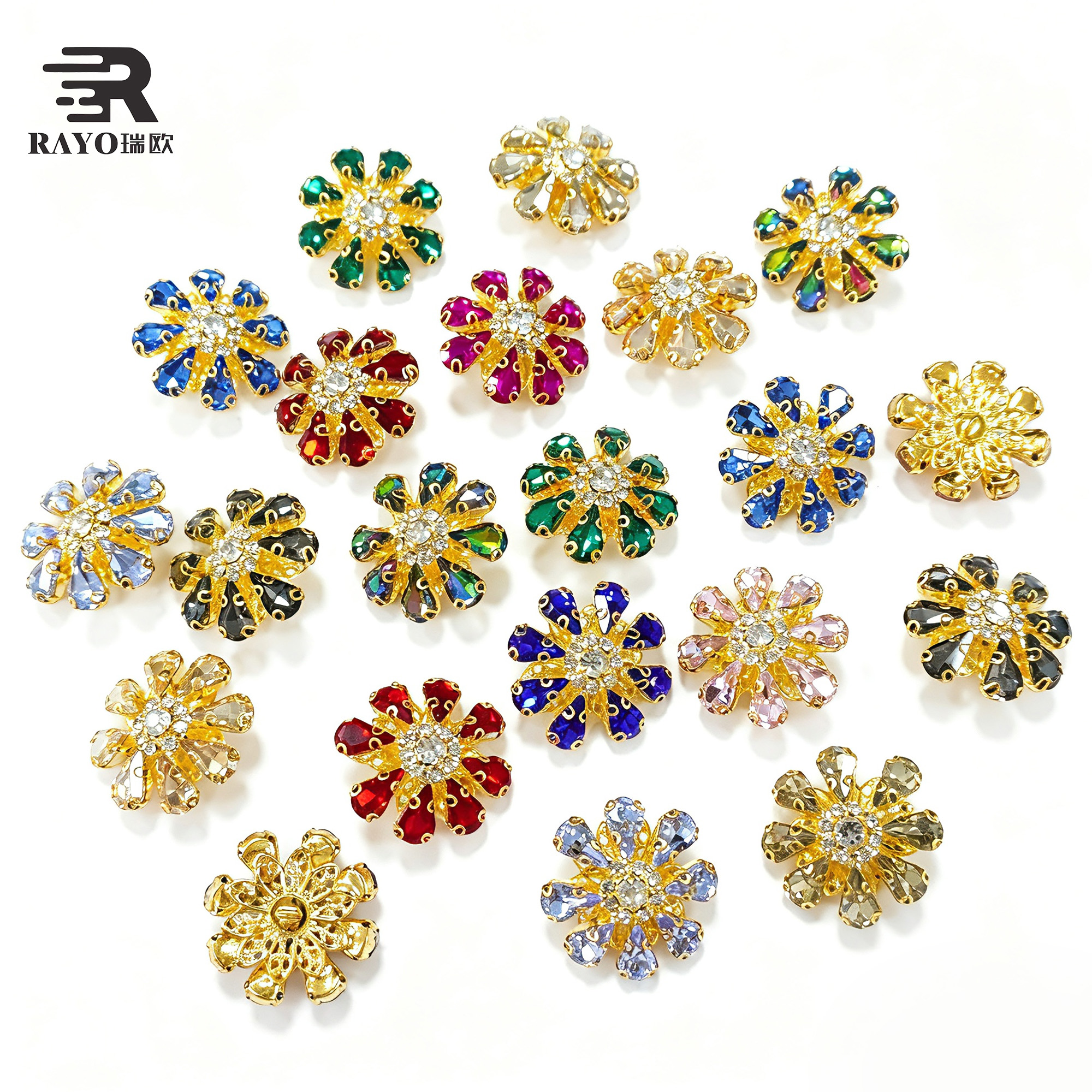 DIY Sewing Accessories Wholesale Luxury Fashion Rhinestone Flower Metal Rhinestone Buttons for Clothing 3
