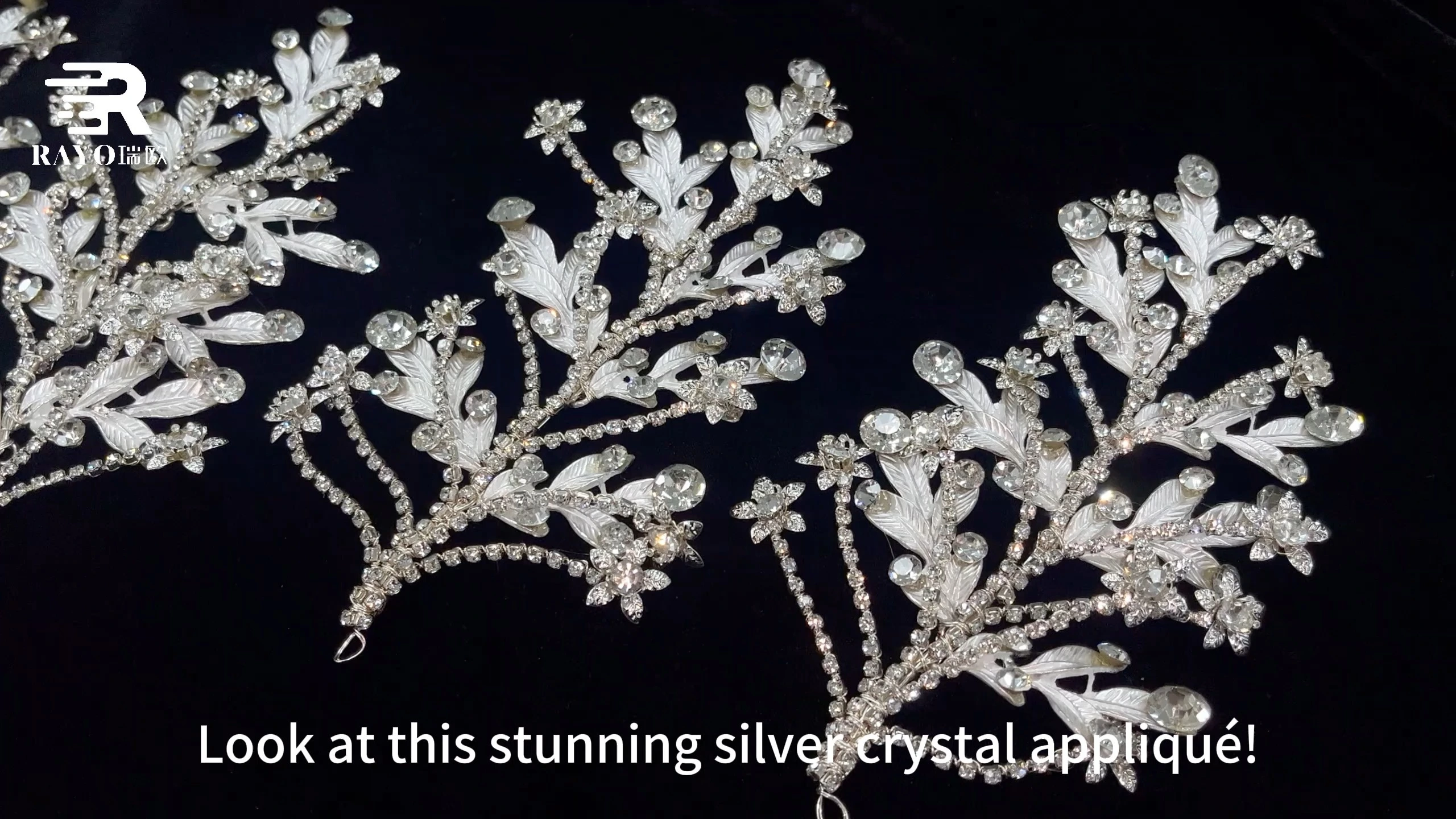 Wedding Bridal Designer Handmade Crystal Patches 3D Brass Wire Flower Crystal Rhinestone Applique 1