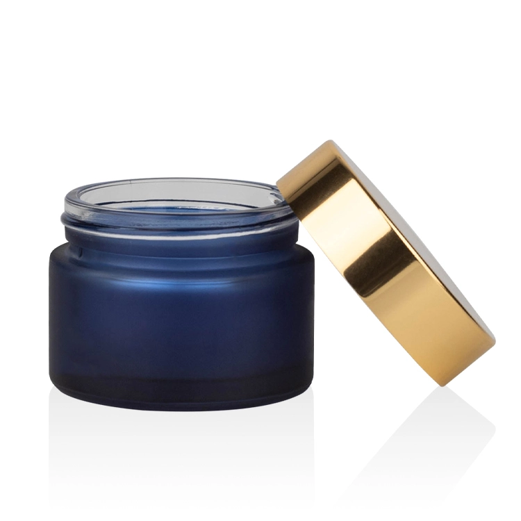Cosmetic Packaging Jar Plastic Glass Products Face Cream Jars Plastic Lids Skin Care Jars Frosted Glass Aluminum Blue with Gold BEST-311091 1
