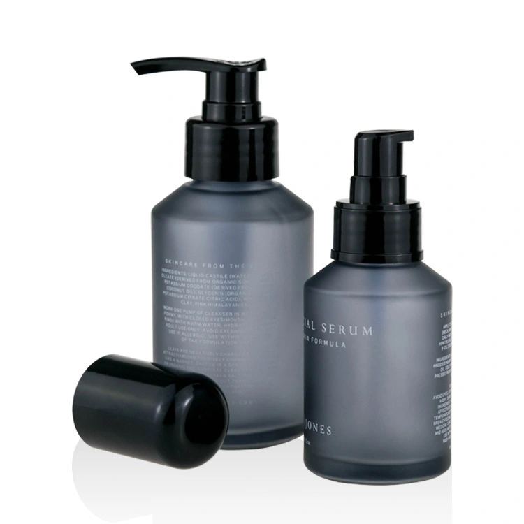 luxury 200ml gray frosted glass lotion pump bottle 15ml 30ml 60ml 100ml 125ml slant shoulder glass bottles with black pump BEST-30847 1