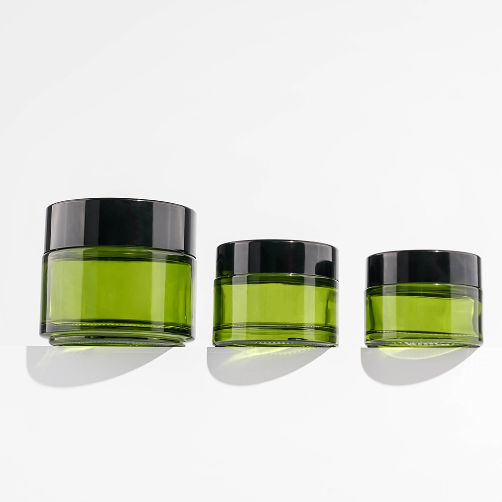 Premium Green Glass Cosmetic Jars | 30g-100g Air-Tight Containers with Black Screw Caps | Eco-Friendly Skincare Packaging BEST-311426 1