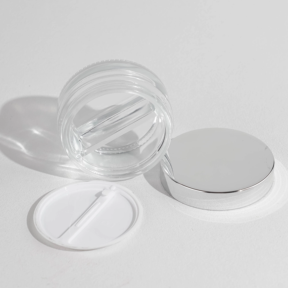 Wholesale Double Compartment Cosmetic Jars - Clear Glass & Silver Cap  BEST-311438 1