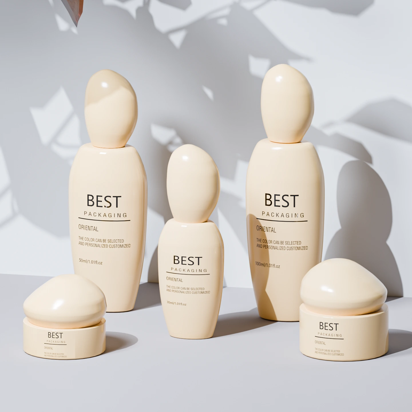 Flacons et pots de crème en verre de luxe avec couvercles en forme de pierre | Coffret de soins pour la peau 30 ml, 50 ml et 100 ml.311447 1