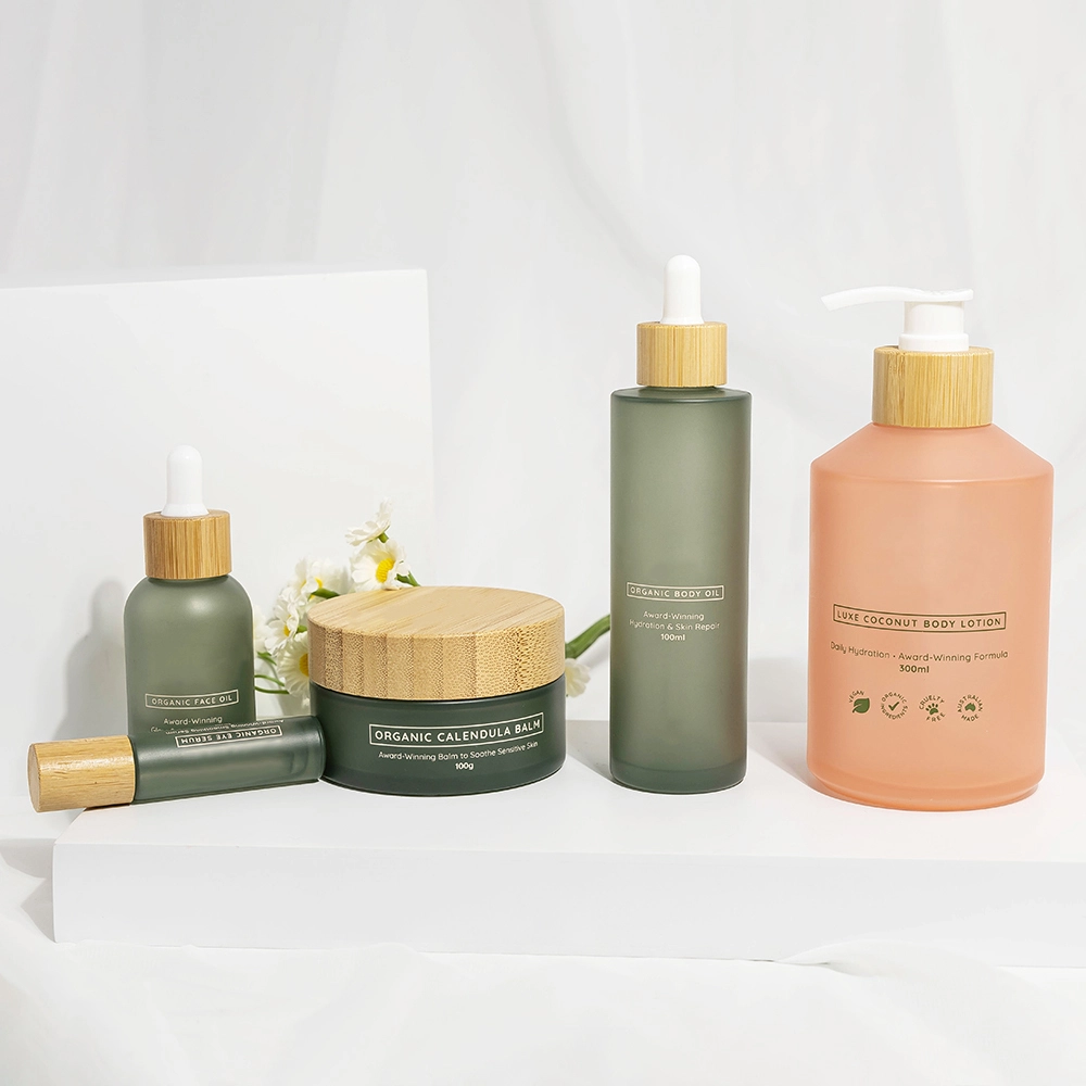 Набор стеклянных бутылок и банок с бамбуковыми крышками | 30 мл, 100 мл, 300 мл, 100 г для крема для лица и эфирных масел BEST-B23204 1