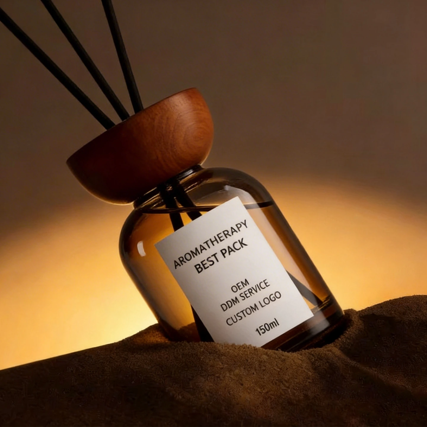 Экологичный флакон для аромадиффузора с тростниковыми палочками объемом 150 мл – стеклянный корпус с пробкой и деревянной крышкой | Шелкотрафаретная печать на заказ для домашней ароматерапии BEST-X20049 1