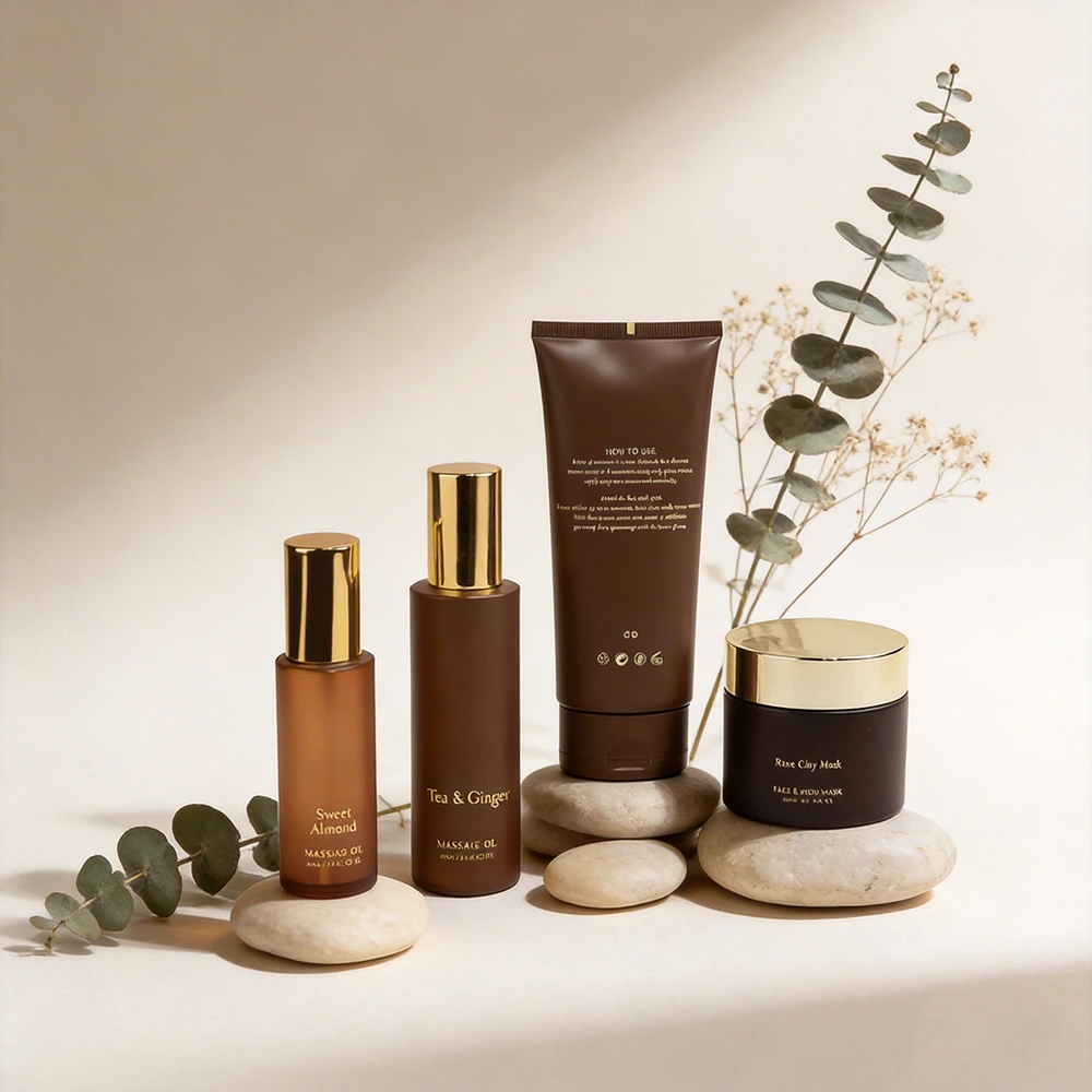 Набор для ухода за кожей из стекла с индивидуальной печатью: пустые баночки для крема для лица и флаконы с дозатором для лосьона. Оптовая продажа косметической упаковки BEST-311460 1