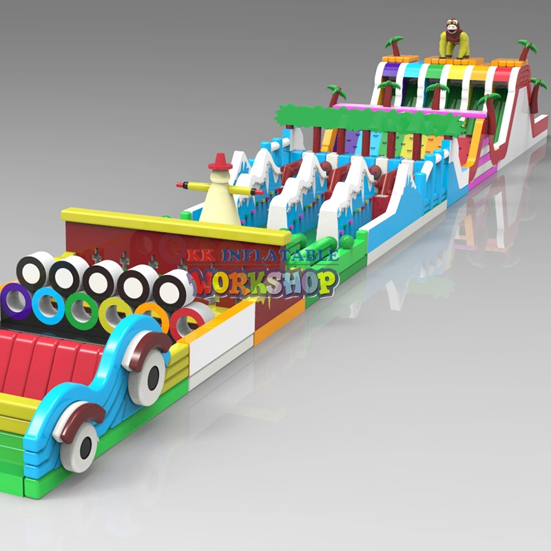 Long Blow Up Obstacle Course / Plato 0.55mm PVC Inflatable Barriers,Kids Adults Bouncy Rush Challenge Obstacle 1
