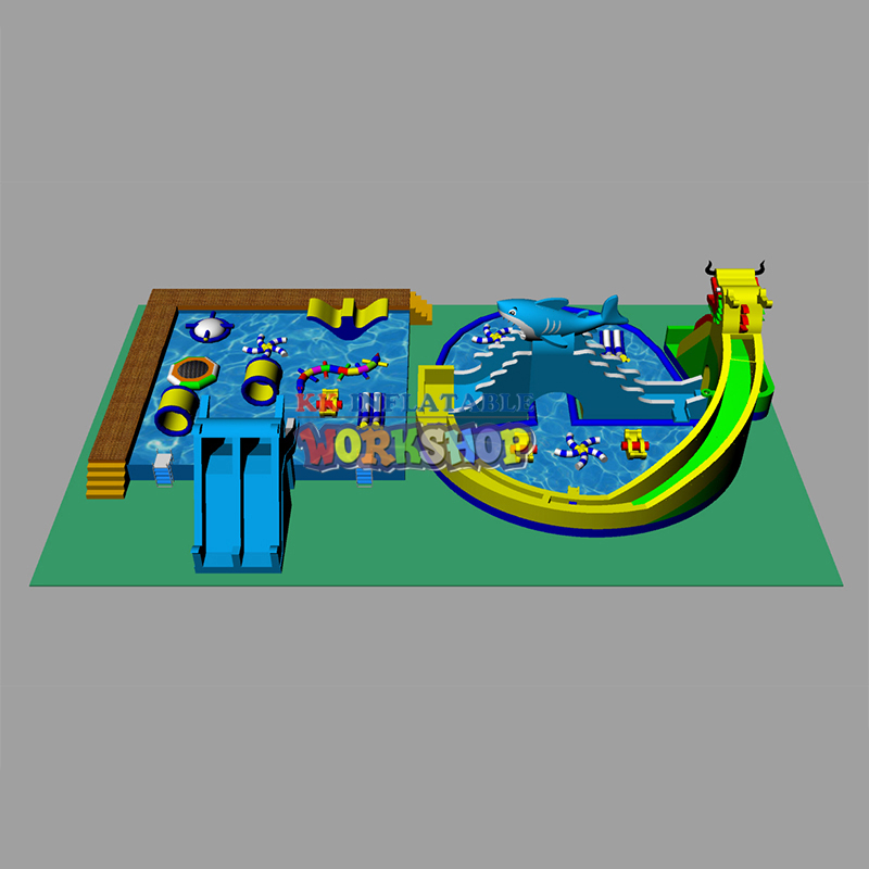 Dragon Shark Land Inflatable Water Park Pool Combined with Inflatable Slide 2