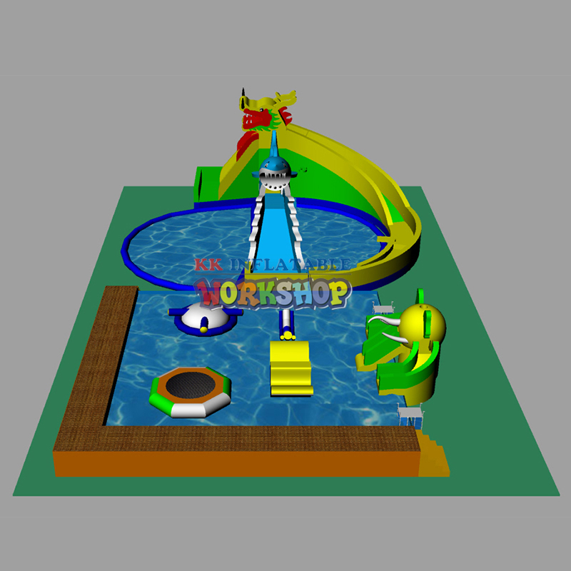 Dragon Shark Land Inflatable Water Park Pool Combined with Inflatable Slide 6
