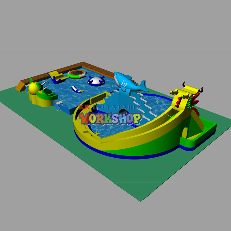 Dragon Shark Land Inflatable Water Park Pool Combined with Inflatable Slide 5