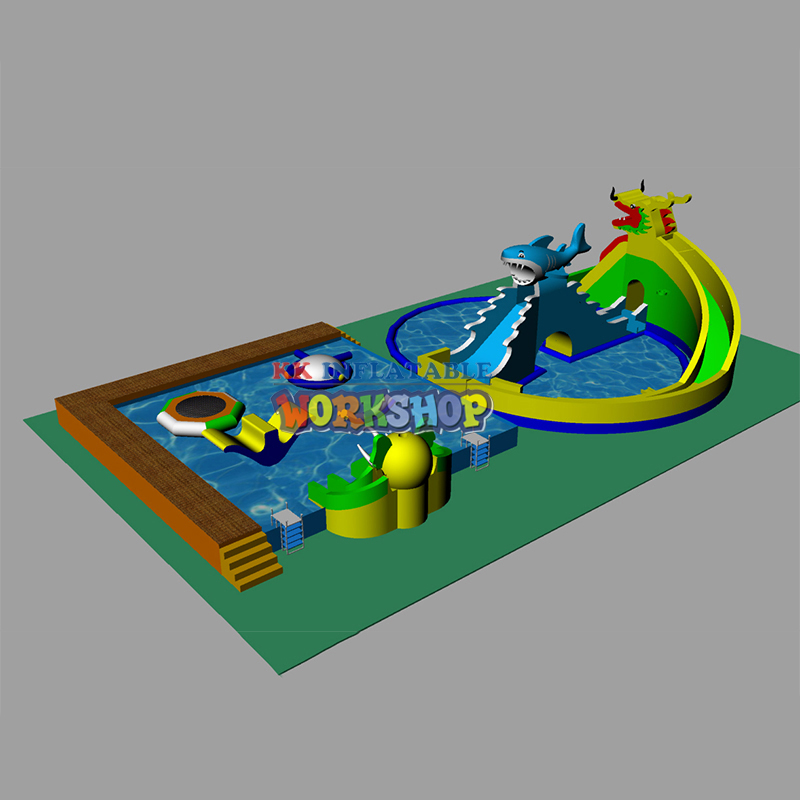 Dragon Shark Land Inflatable Water Park Pool Combined with Inflatable Slide 3