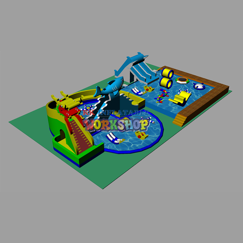 Dragon Shark Land Inflatable Water Park Pool Combined with Inflatable Slide 4