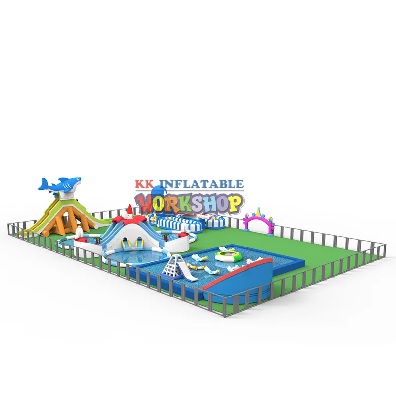 large inflatable theme park slide pool combination supplier for seaside 4