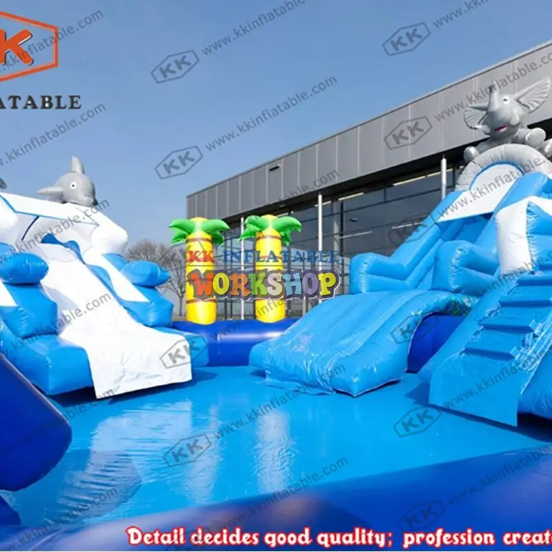 cartoon kids inflatable water park slide pool combination for children KK INFLATABLE 3