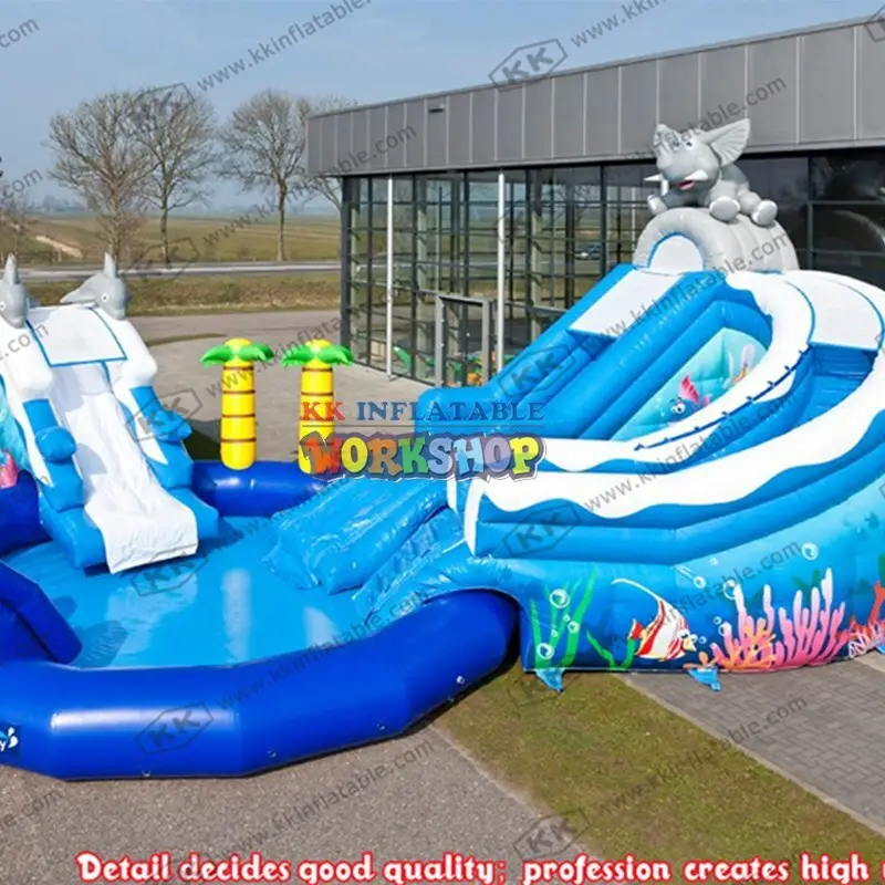 cartoon kids inflatable water park slide pool combination for children KK INFLATABLE 2