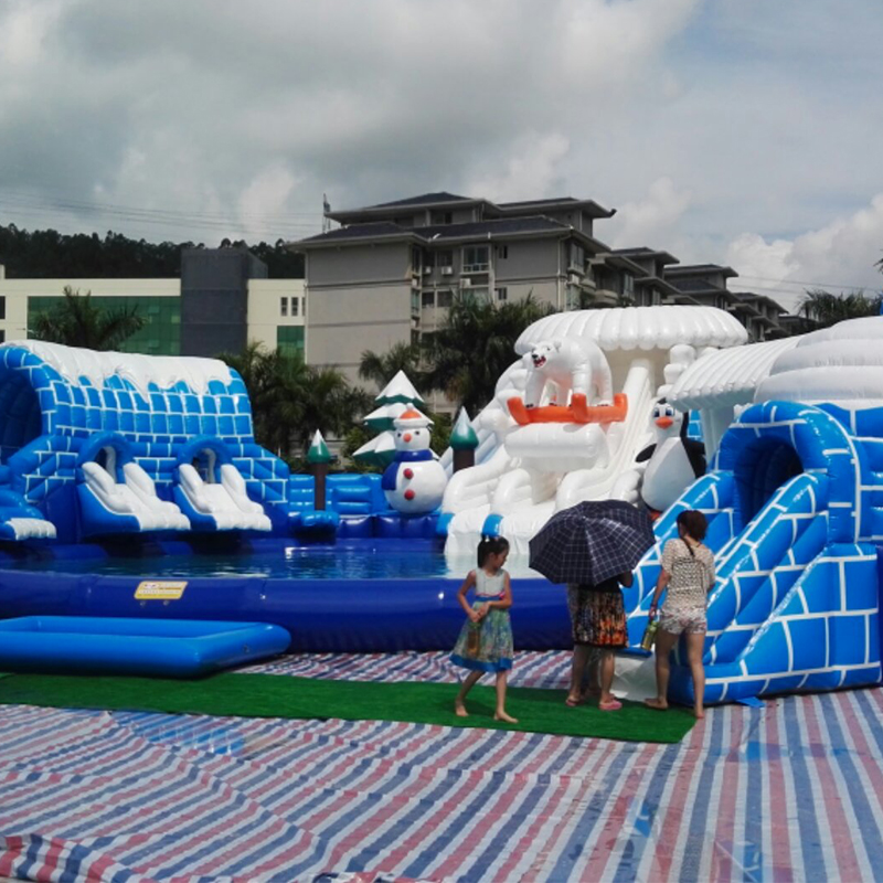 Ice and Snow World Theme Inflatable Water Slide Water Park Playground with Swimming Pool 2