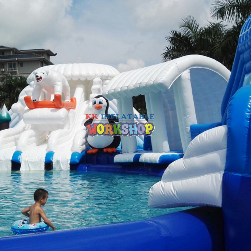Ice and Snow World Theme Inflatable Water Slide Water Park Playground with Swimming Pool 3