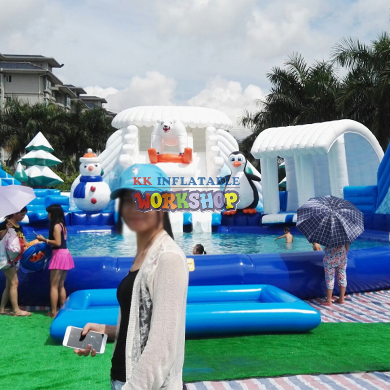Ice and Snow World Theme Inflatable Water Slide Water Park Playground with Swimming Pool 5