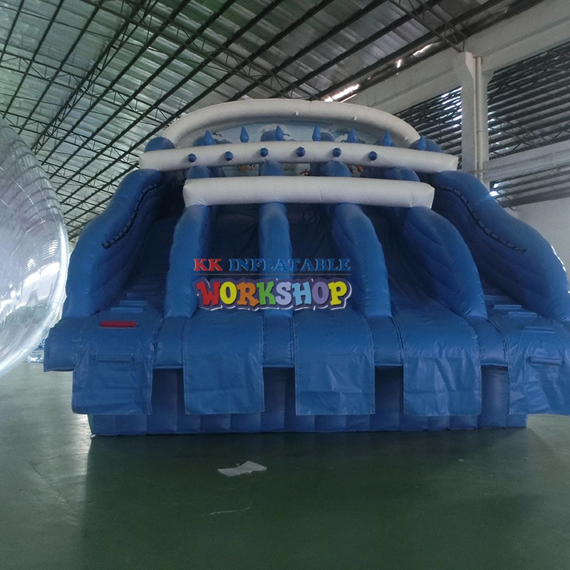 Blue & White Inflatable Water Slide Multi-Channels Water Slide For ground pool 1